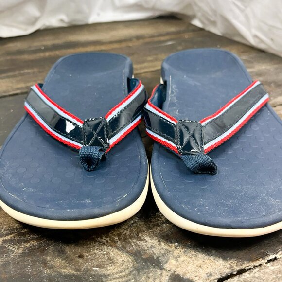 2712 Vionic Womens Tide Sport Toe Post Sandal Navy Blue Size 11W US Red White - Picture 3 of 6